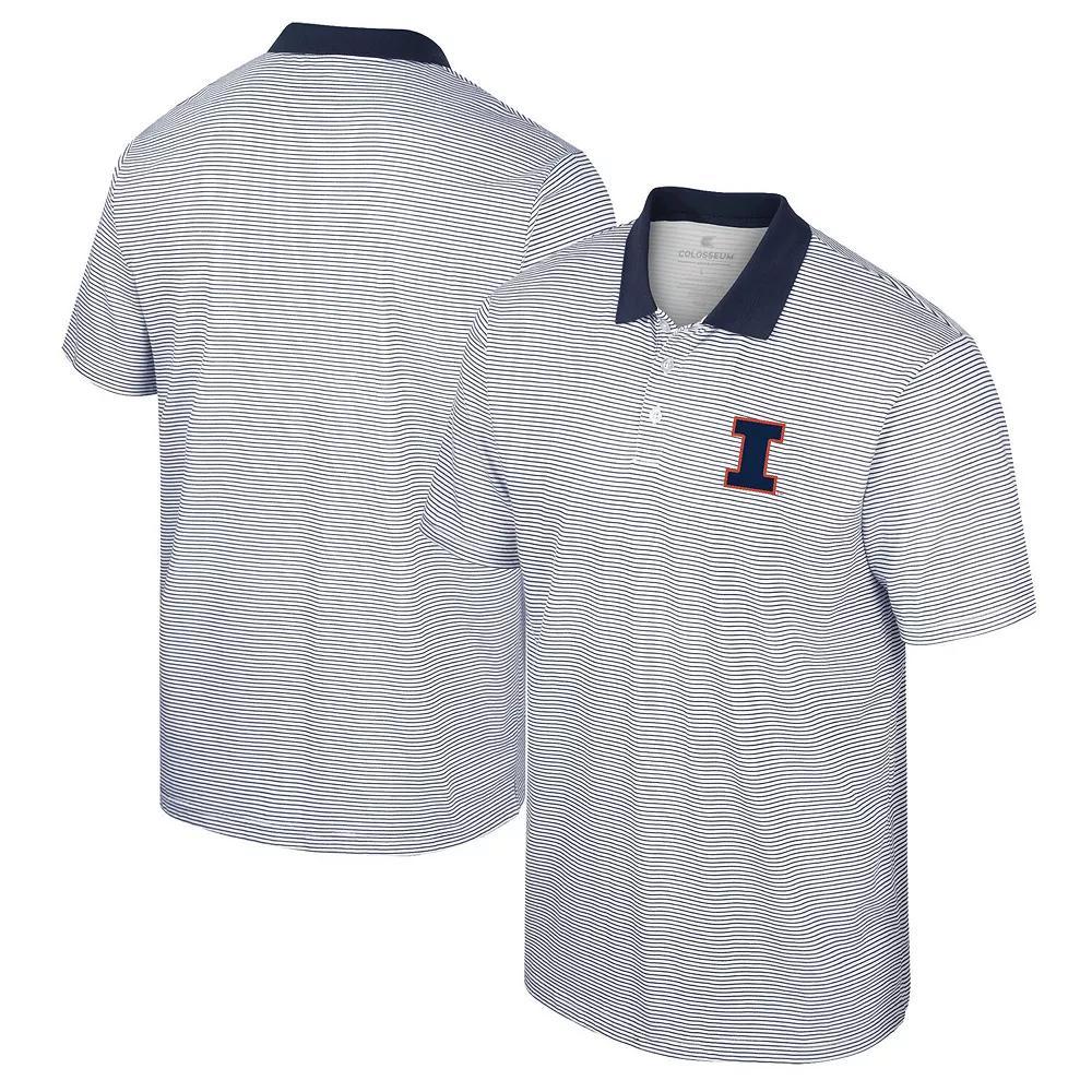 Men's Colosseum White/Navy Illinois Fighting Illini Print Stripe Polo, Size: XL Product Image