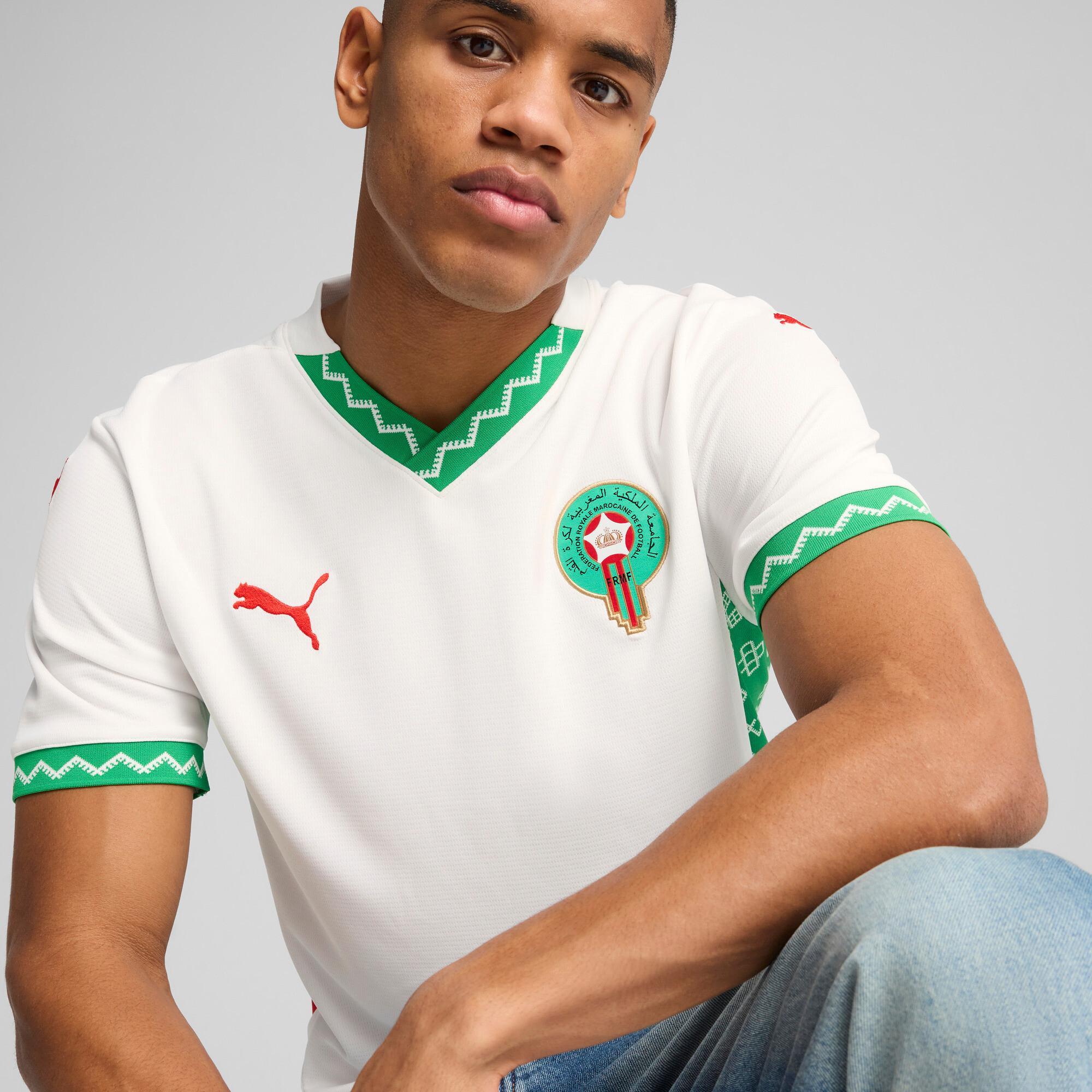 PUMA Morocco 2025 Men's Away Replica Soccer Jersey in White/Fast Green/Red Product Image