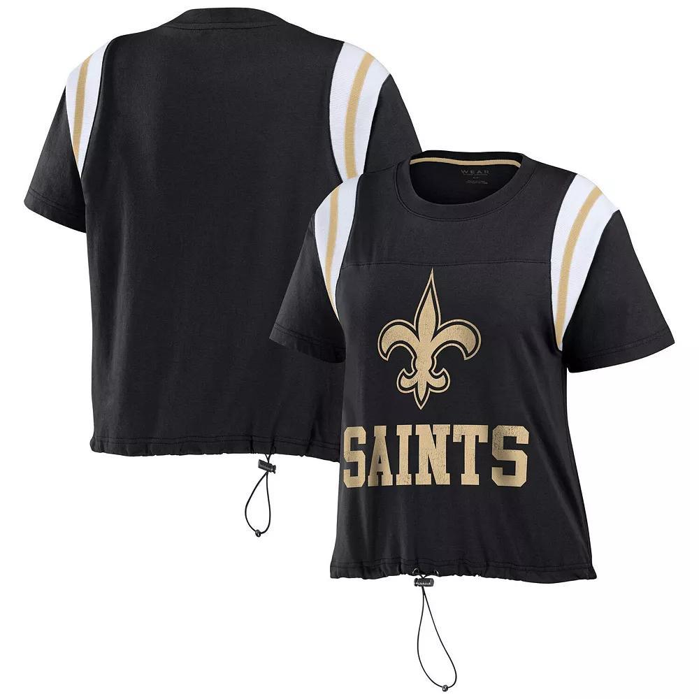 Women's WEAR by Erin Andrews Black New Orleans Saints Cinched Colorblock T-Shirt, Size: XL Product Image