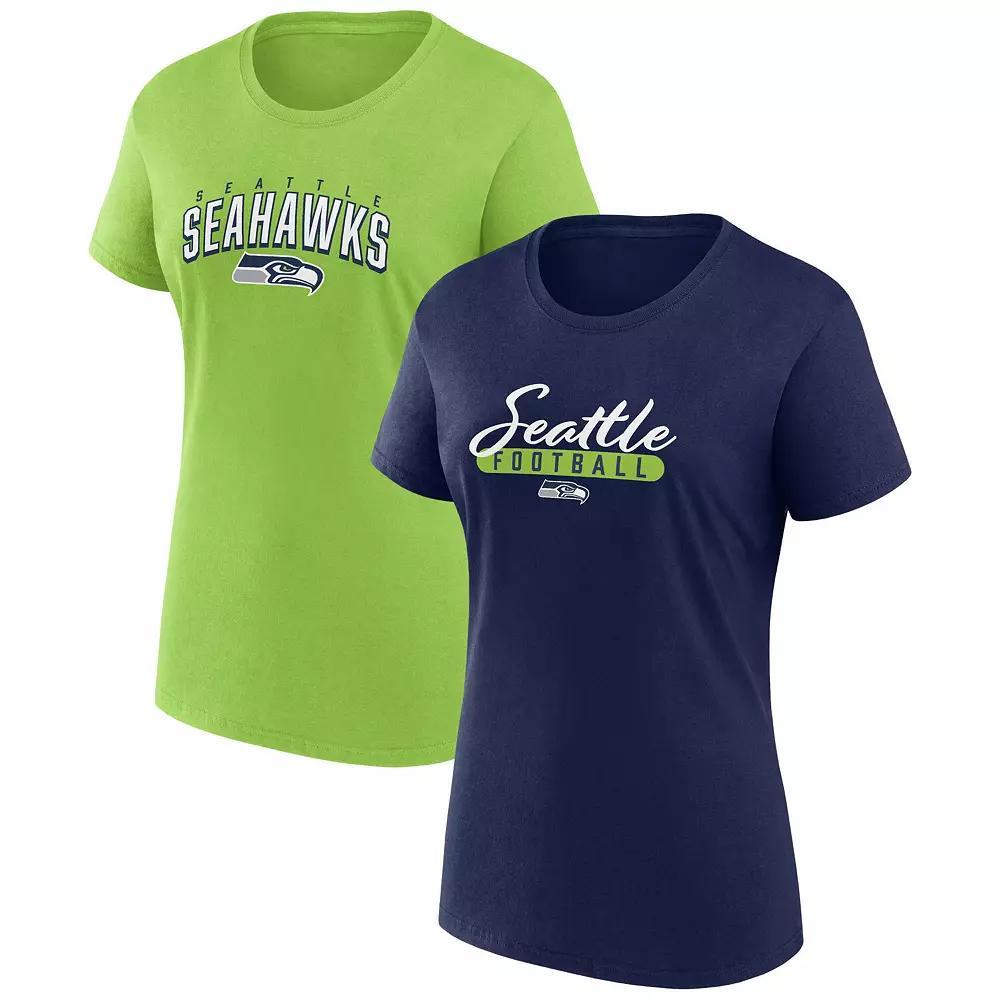 Women's Fanatics Branded  Navy/Neon Green Seattle Seahawks Fan T-Shirt Combo Set, Size: XS, Blue Product Image