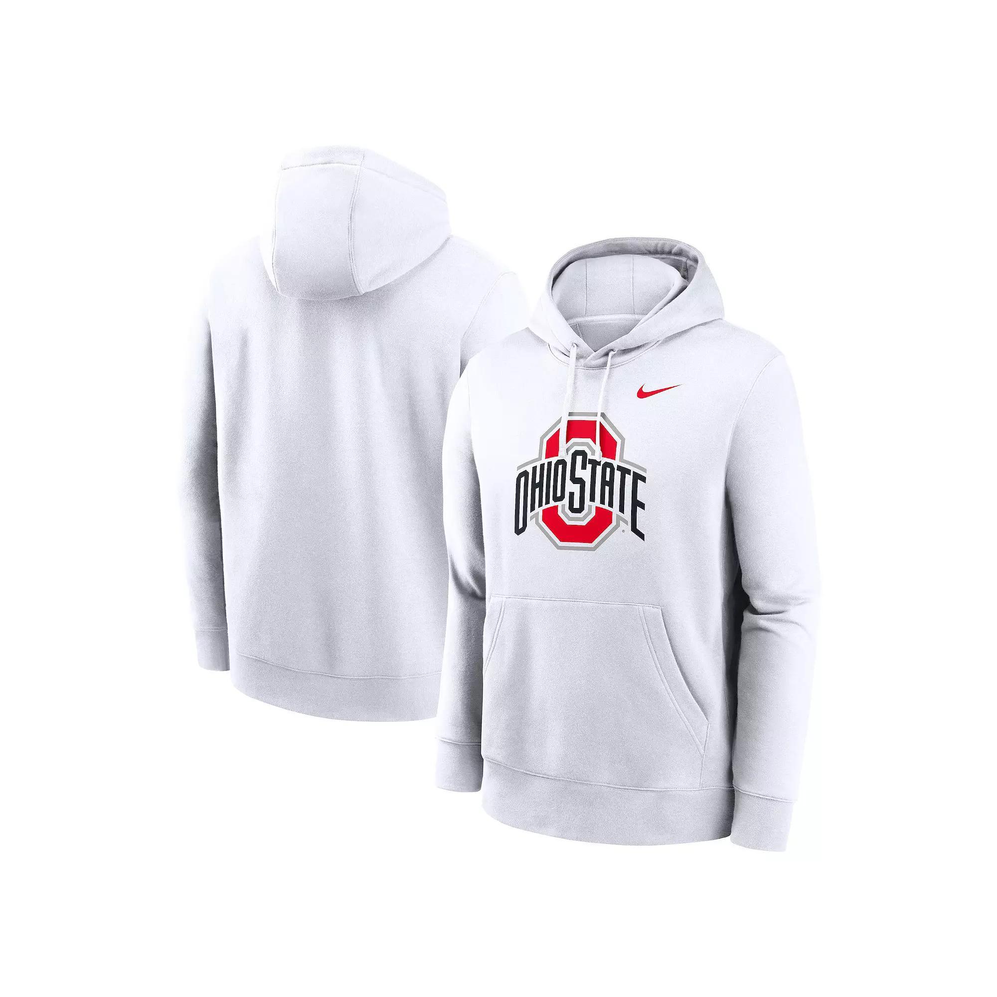 Men's Nike White Ohio State Buckeyes Primetime Evergreen Club Fleece Pullover Hoodie, Size: Medium Product Image
