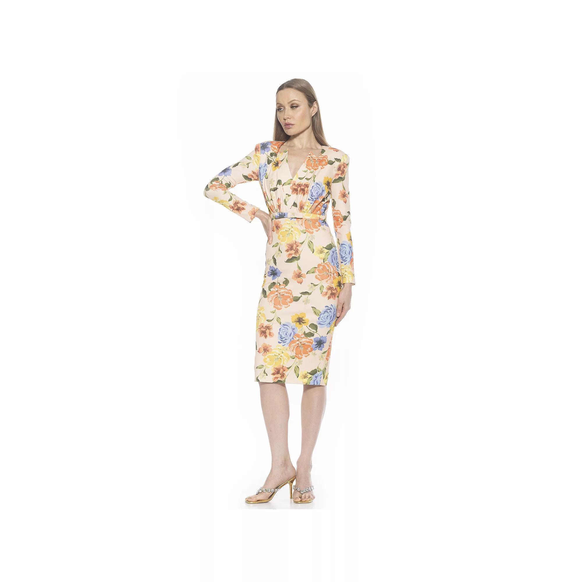 Women's ALEXIA ADMOR Crysta Draped-Sleeve Midi Sheath Dress, Size: XL, Brown Floral Product Image