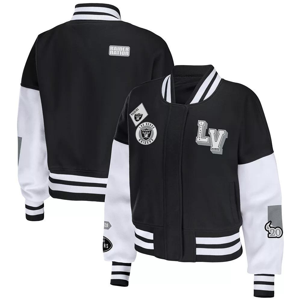 Women's WEAR by Erin Andrews Black/White Las Vegas Raiders Full-Zip Varsity Jacket, Size: 2XL, Lvr Black Product Image