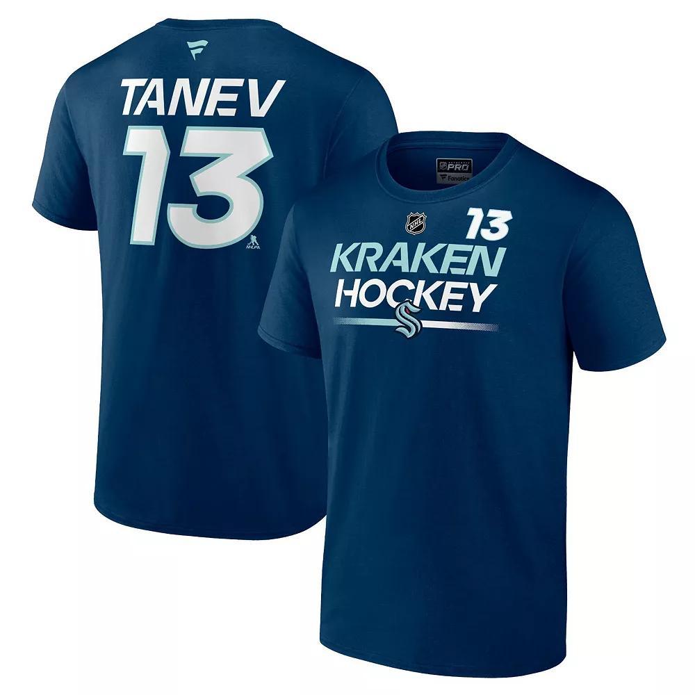 Men's Fanatics Branded Brandon Tanev Deep Sea Blue Seattle Kraken Authentic Pro Prime Name & Number T-Shirt, Size: Large, Krk Blue Product Image