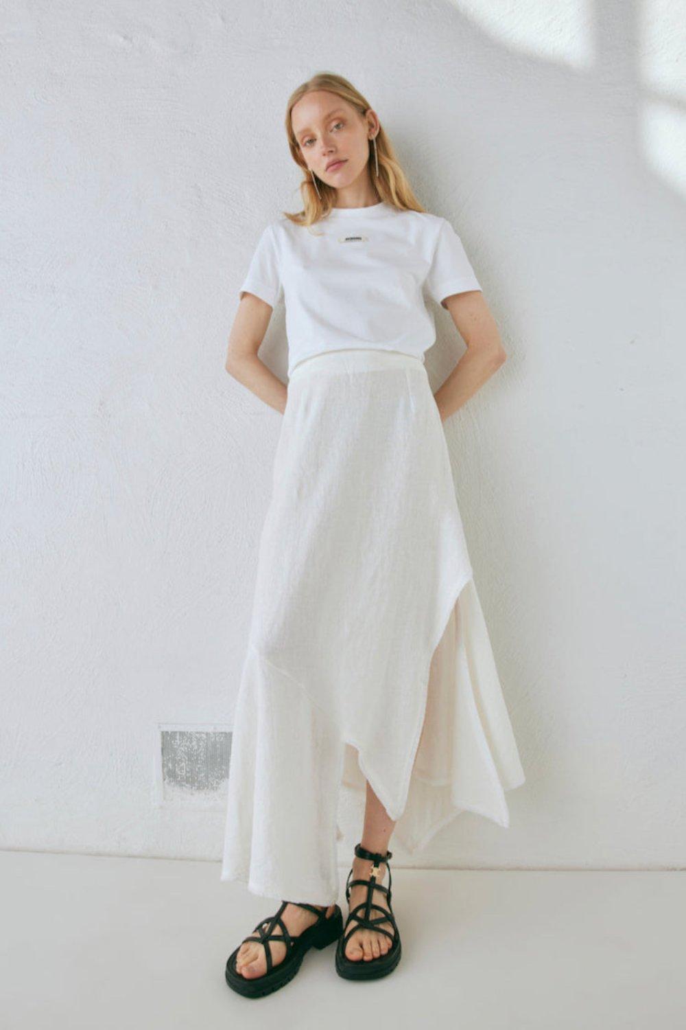 Mabel Linen Midi Skirt White Product Image