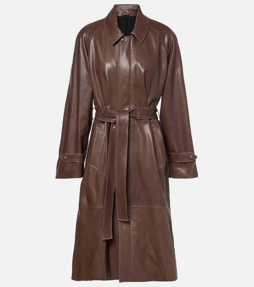 NOUR HAMMOUR Isolde Belted Leather Coat In Brown Product Image