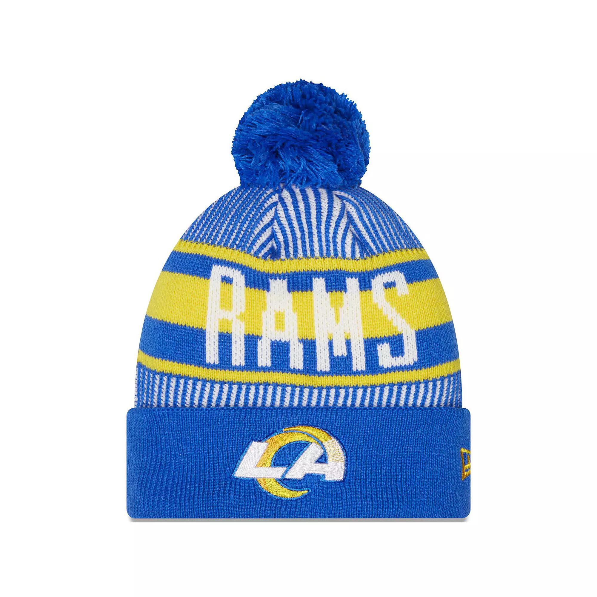 Mens New Era Royal Los Angeles Rams Striped Cuffed Knit Hat with Pom Product Image