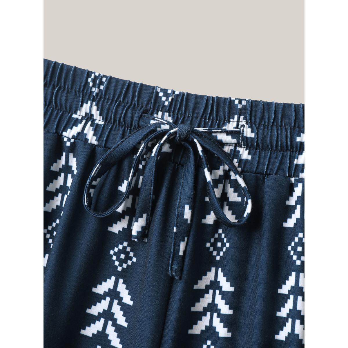 Plus Size Boho Geometric Print Stretchy Waist Pants Women Indigo Casual Mid Rise Everyday Pants BloomChic 12/L Product Image