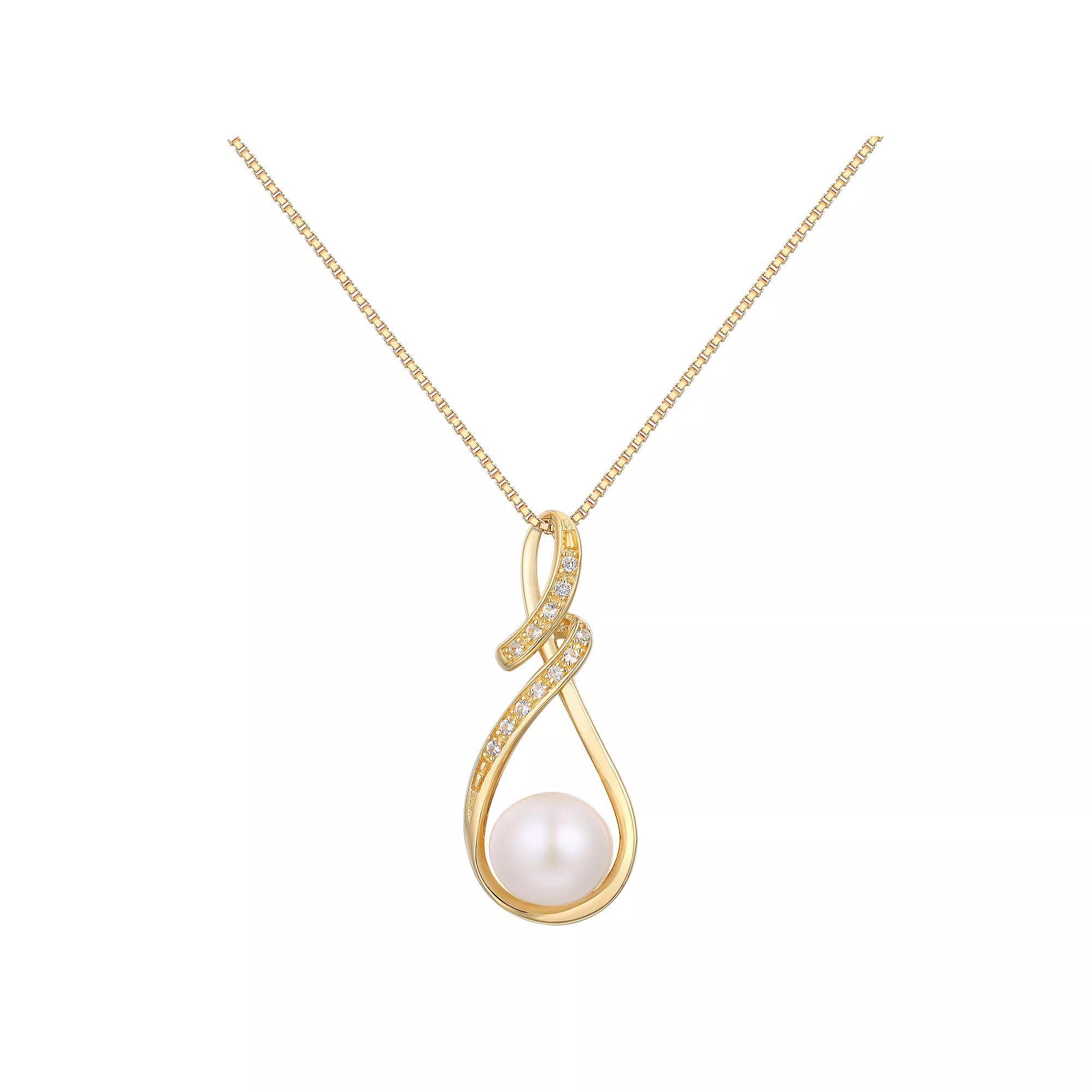 14k Gold Over Sterling Silver Lab-Created White Sapphire Accent Stones Drop Pendant Necklace, Women's, Size: 18", Gold Tone Product Image