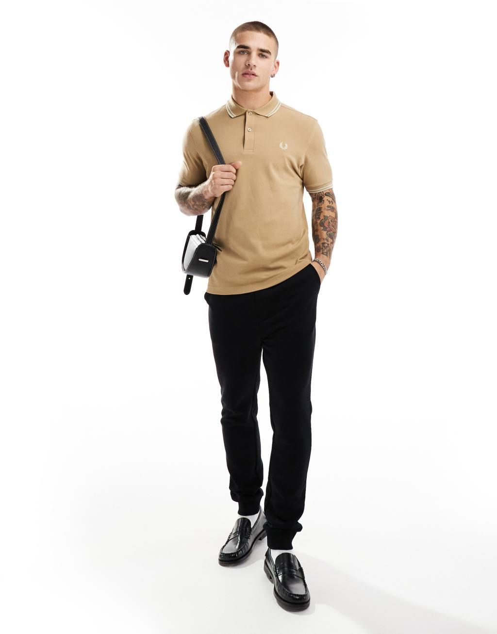 Fred Perry twin tipped polo shirt in beige Product Image