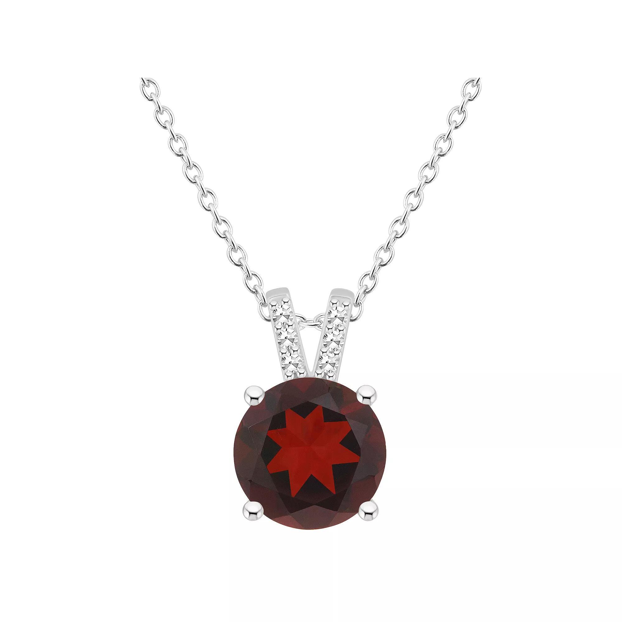 Alyson Layne Sterling Silver 8 mm Round Gemstone & Diamond Accent Pendant Necklace, Women's, Size: 18", Red Product Image