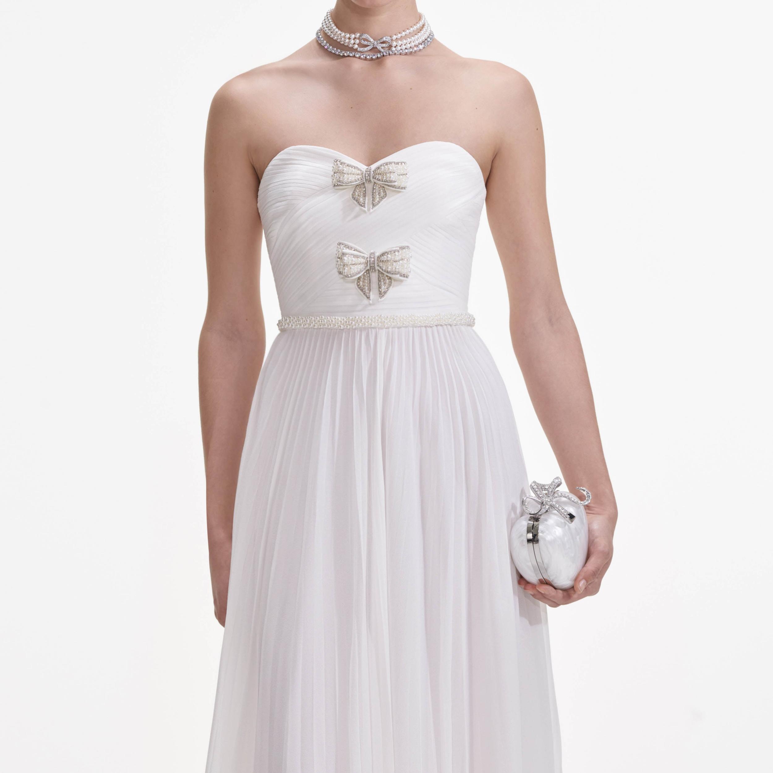 White Chiffon Bow Maxi Dress Product Image