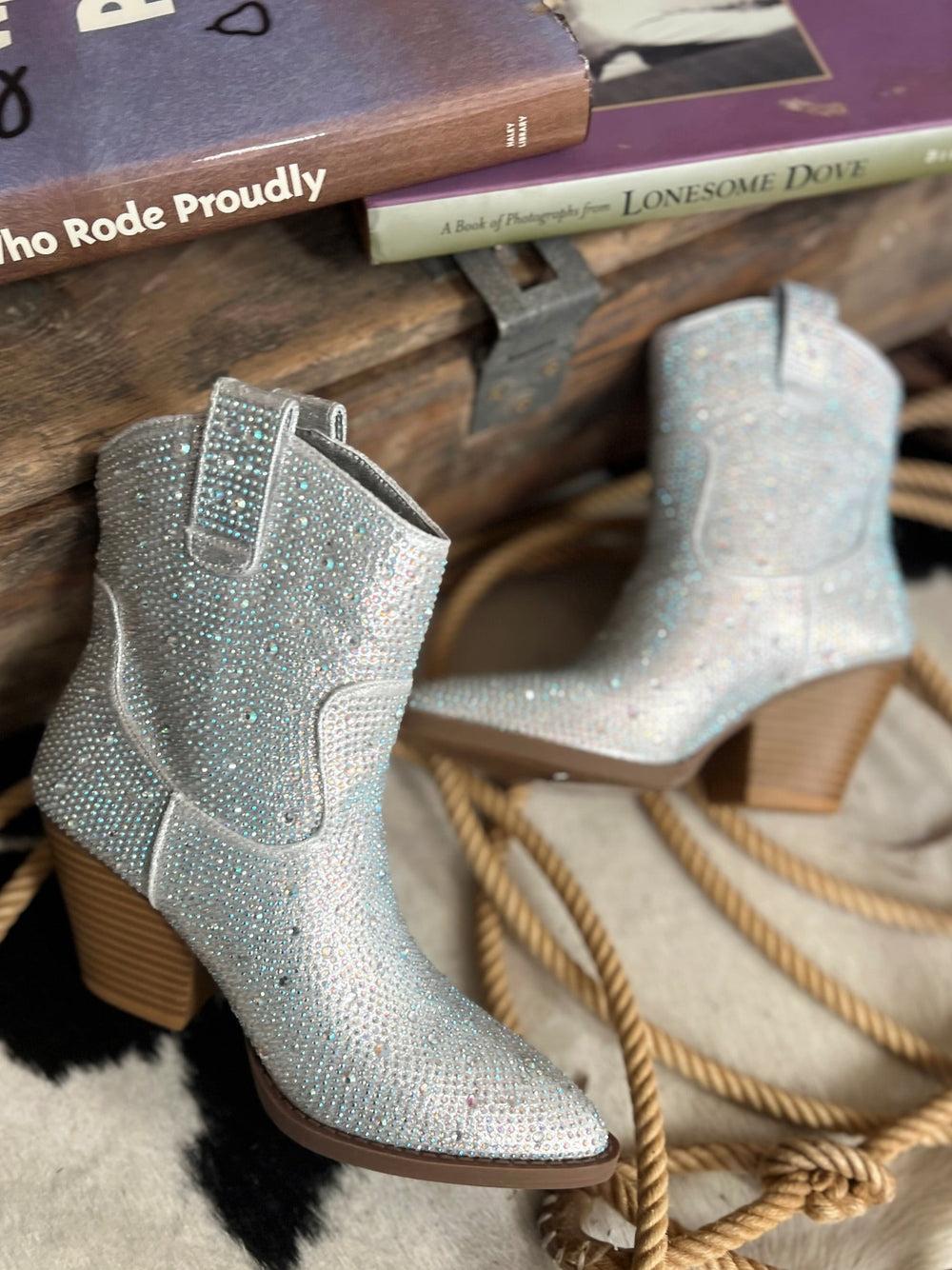 Tres' Rivers Silver Rhinestone Booties* Product Image