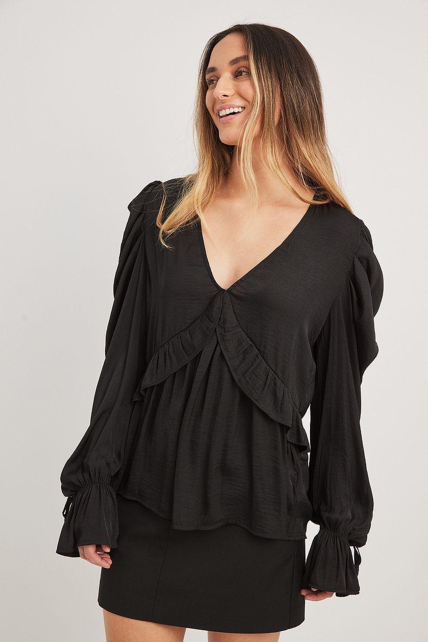 Structured Ruffle Detail Tie Sleeve Blouse Product Image
