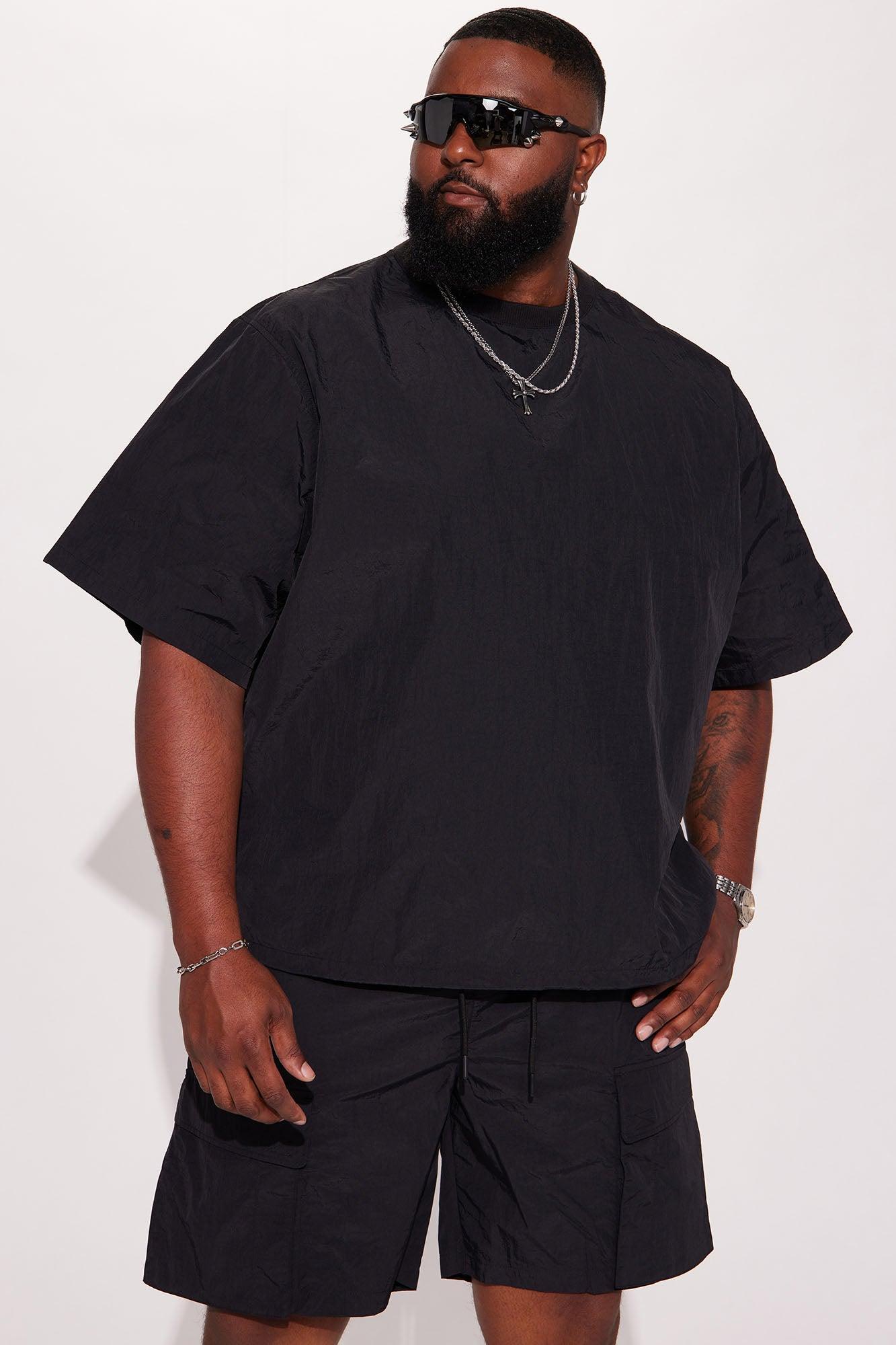 Batter Up Crinkle Nylon Pullover Tee - Black Product Image