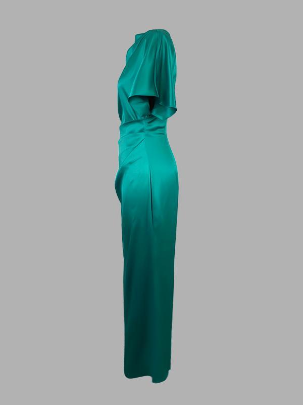 Loose Short Sleeves Pleated Solid Color Maxi Dresses Product Image