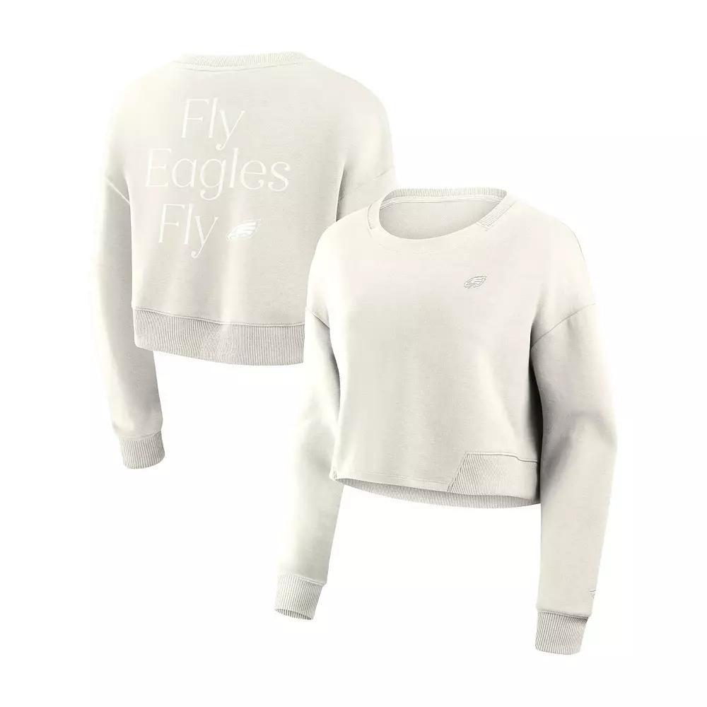 Women's Fanatics Cream Pittsburgh Steelers Studio Cropped Pullover Sweatshirt, Size: Small, Beige Product Image
