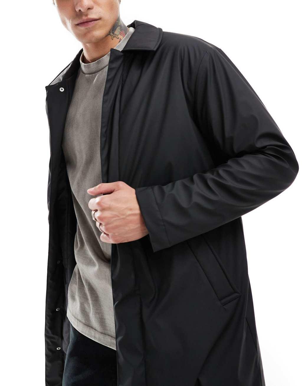 ASOS DESIGN rubberized trench coat in black Product Image