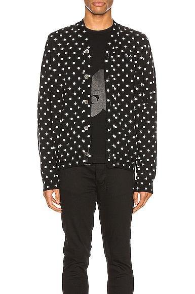 COMME des GARCONS PLAY Dot Print Wool Cardigan with Black Emblem in Black,Polka Dots Product Image