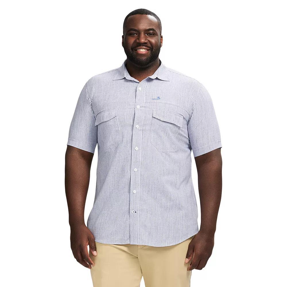 Big & Tall IZOD Sunshield Performance Woven Short Sleeve Button-Down Shirt, Men's, Size: Large Tall, Skipper Blue Gingham Product Image
