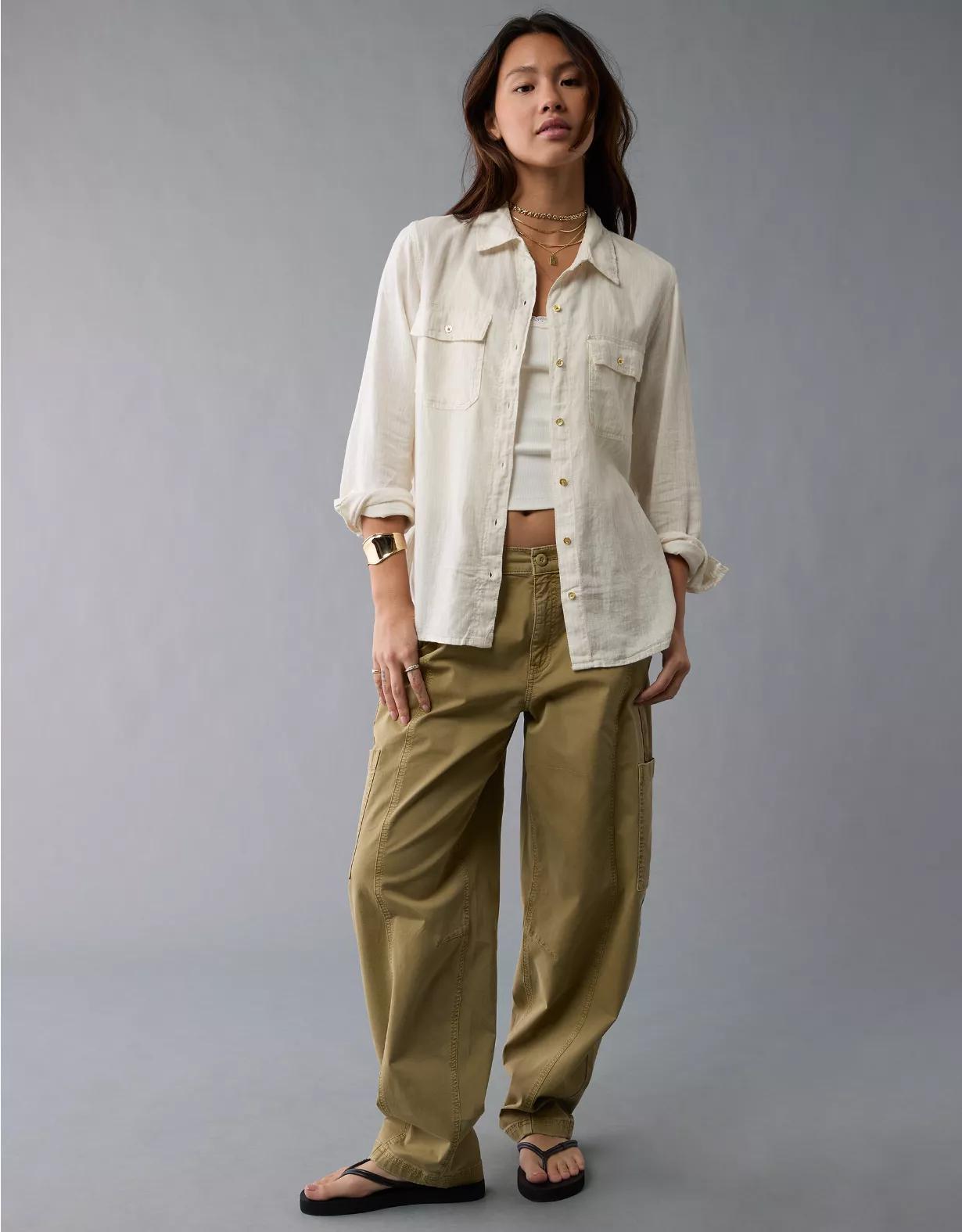 AE Weekend Vibes Linen-Blend Long-Sleeve Button-Up Shirt Product Image