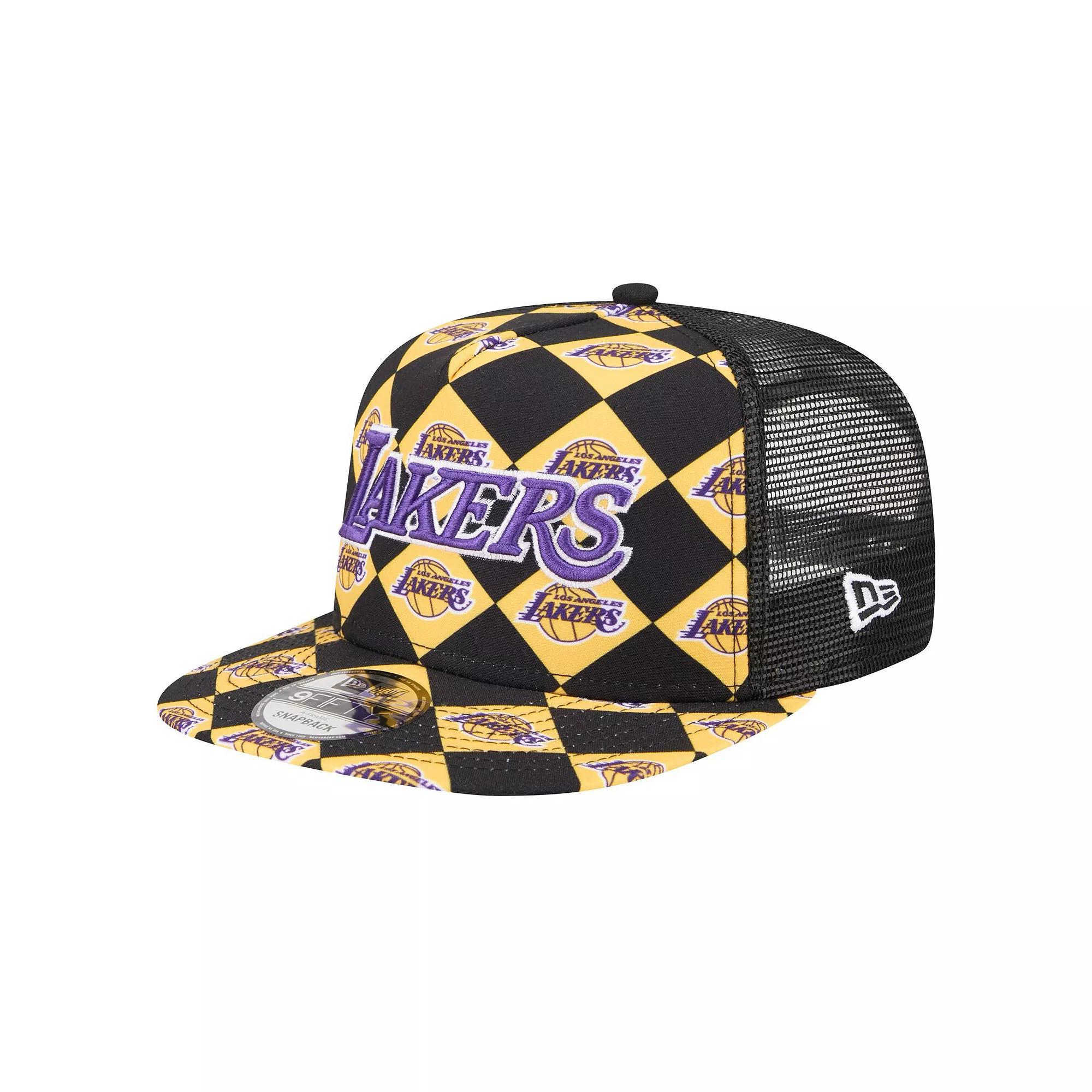 Men's New Era Black Los Angeles Lakers Seeing Diamonds A-Frame Trucker 9FIFTY Snapback Hat Product Image