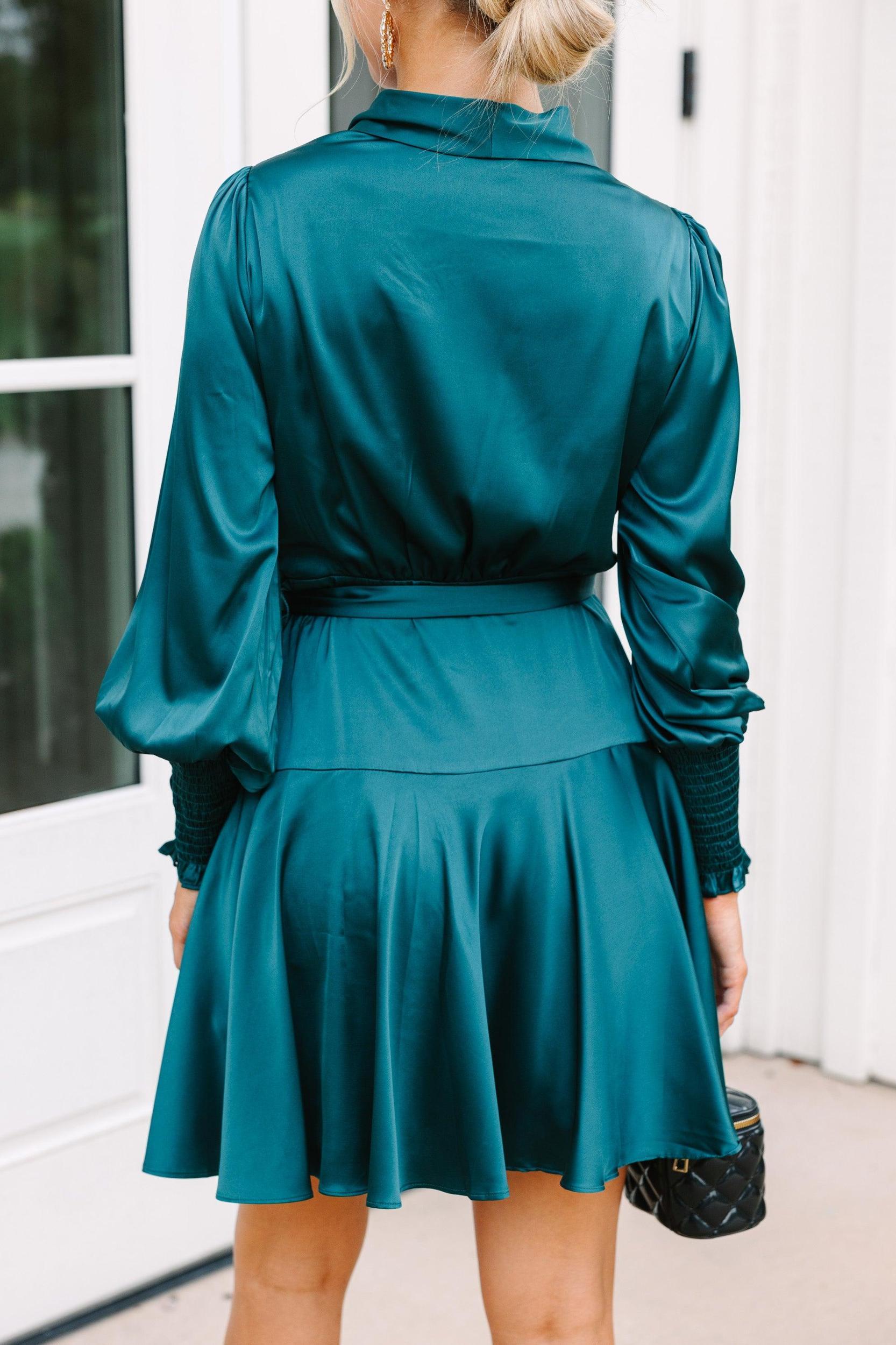 Fate: Just You Wait Teal Blue Satin Wrap Dress Female Product Image