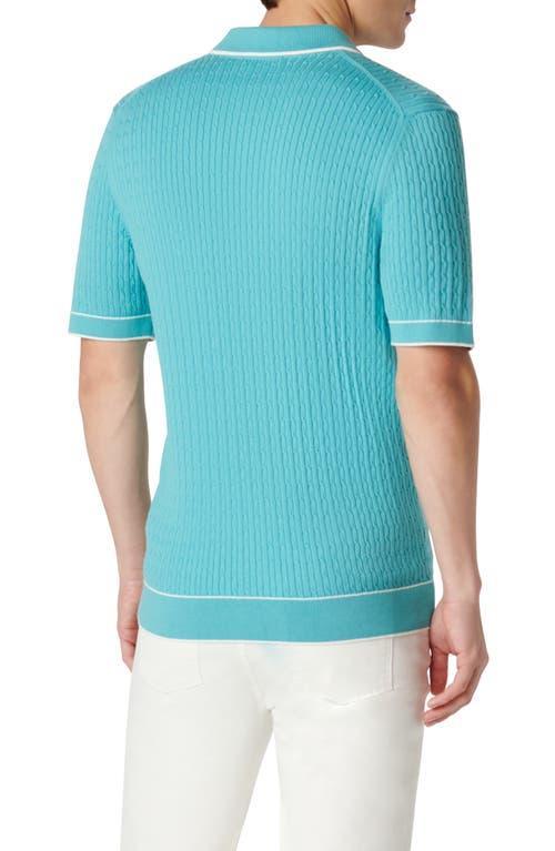 BUGATCHI Tipped Rib Cable Stitch Polo Sweater In Jade Product Image