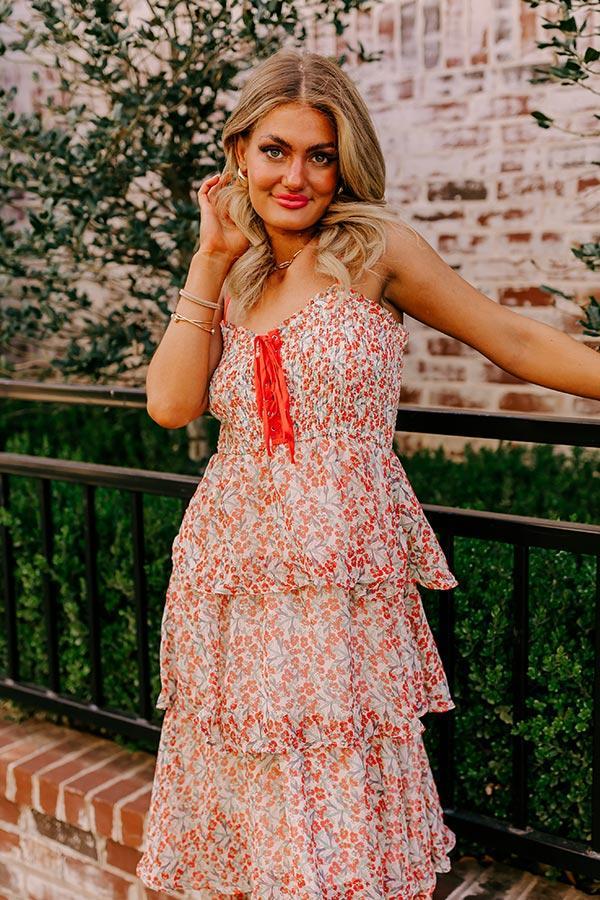 Cue The Music Floral Tiered Midi in Coral Product Image
