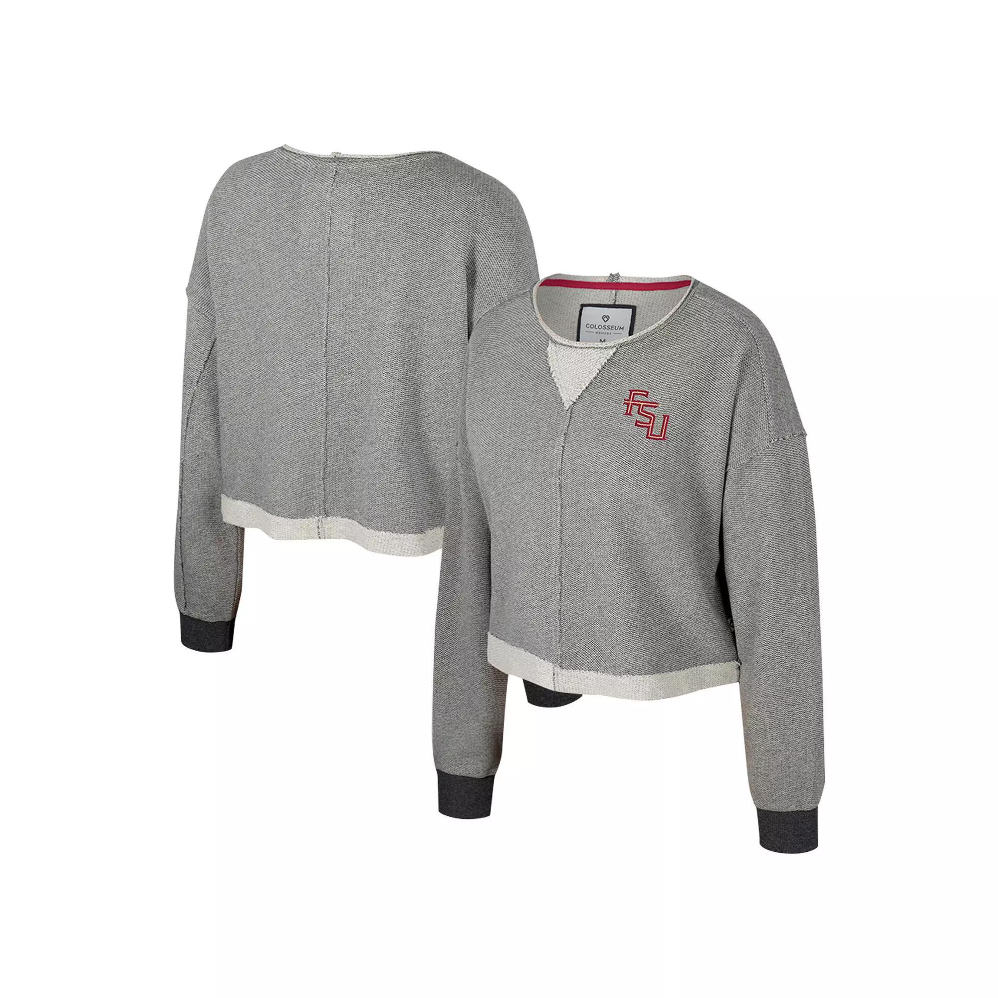 Women's Colosseum Charcoal Miami Hurricanes Magnum Scoop Neck Cropped Pullover Sweatshirt, Size: Medium Product Image