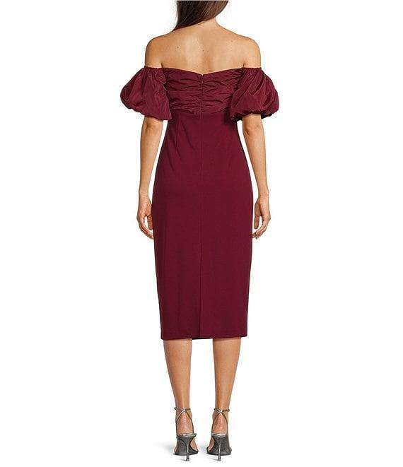 Belle by Badgley Mischka Harlow Stretch Crepe Off-the-Shoulder Puffed Sleeve Dress Product Image