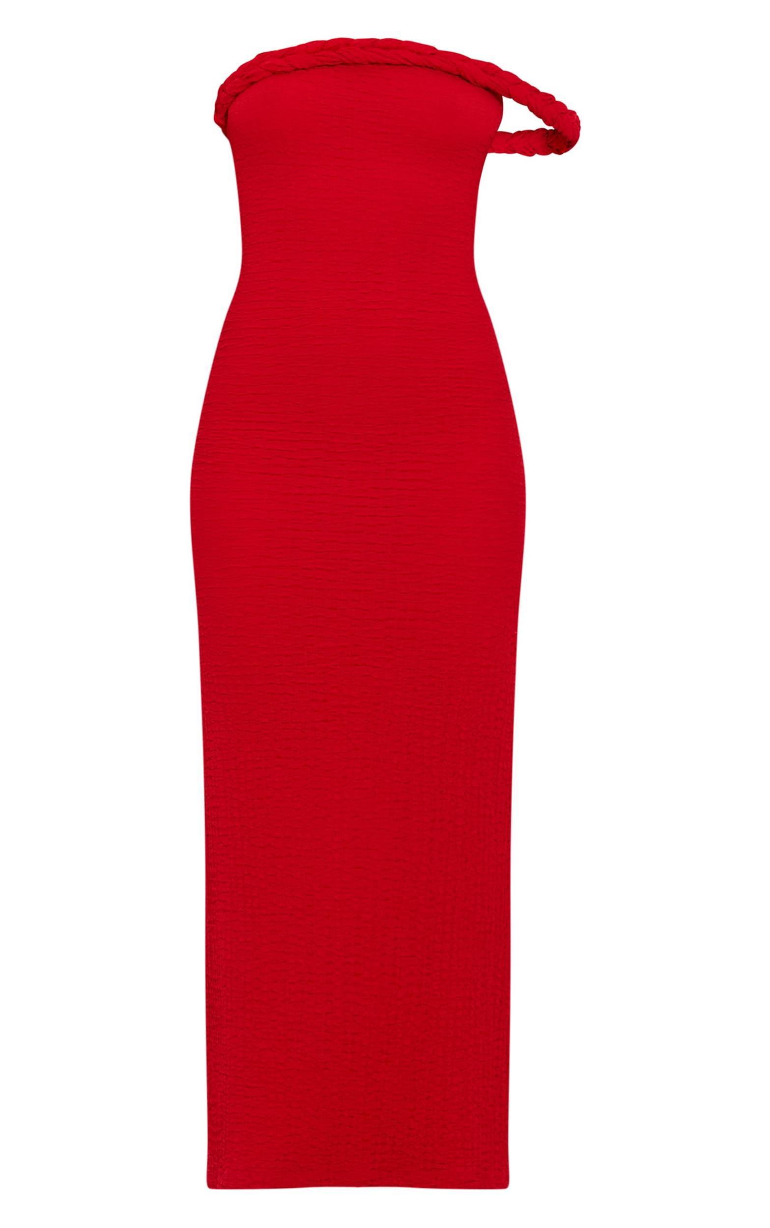 Petite Red Textured Twist Detail Maxi Dress Product Image