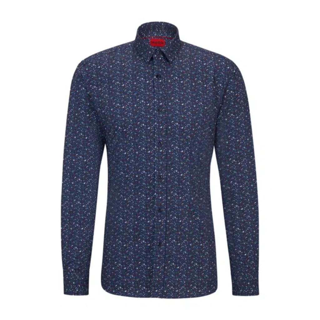 HUGO BOSS Extra-slim-fit Shirt In Abstract-print Cotton Canvas In Blue Product Image