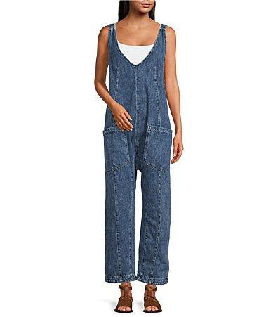 Free People High Roller Scoop Neck Sleeveless Denim Jumpsuit Product Image