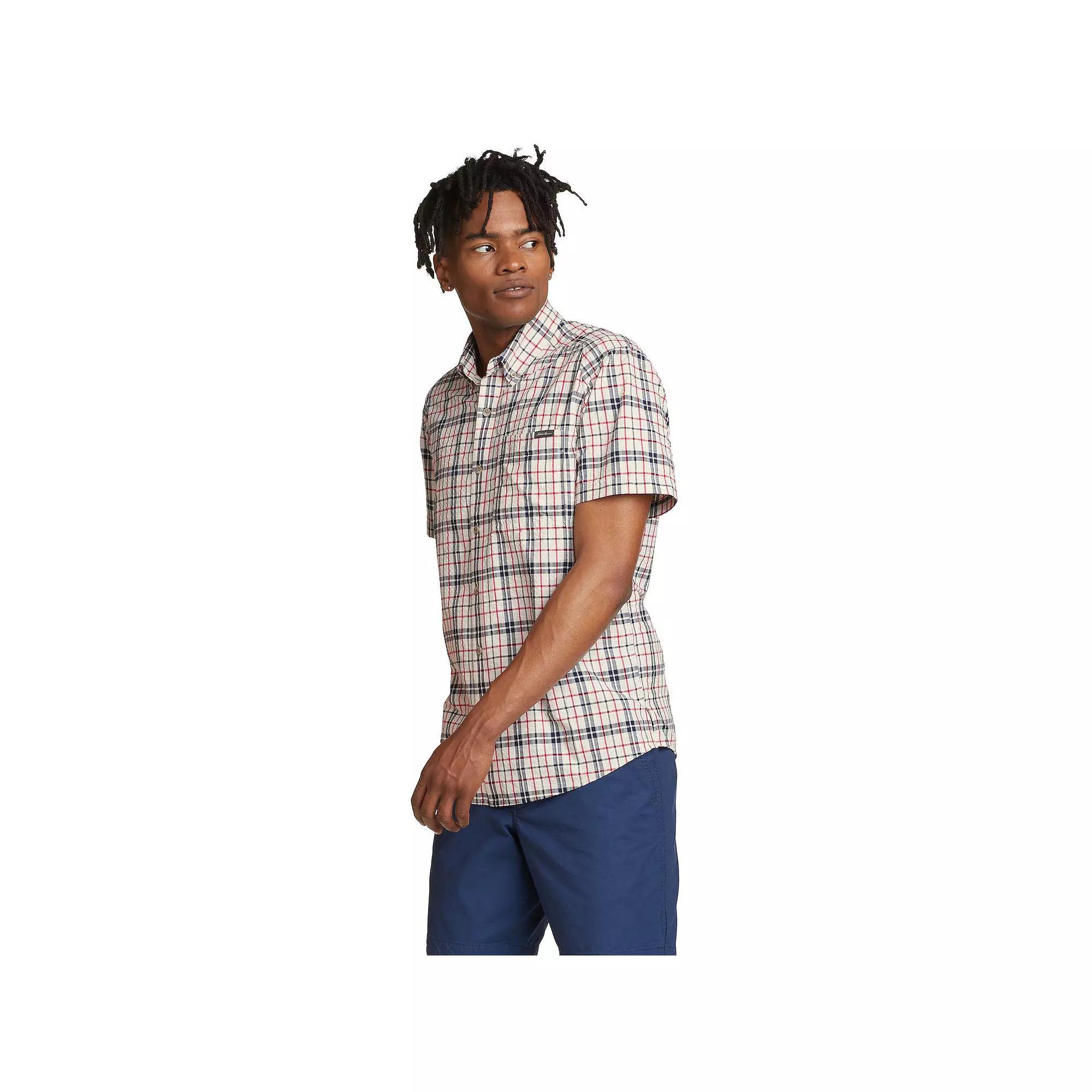 Men's Eddie Bauer UPF 40 Pack-It Seersucker Short Sleeve Button-Down Shirt, Size: Small, Ivory Product Image