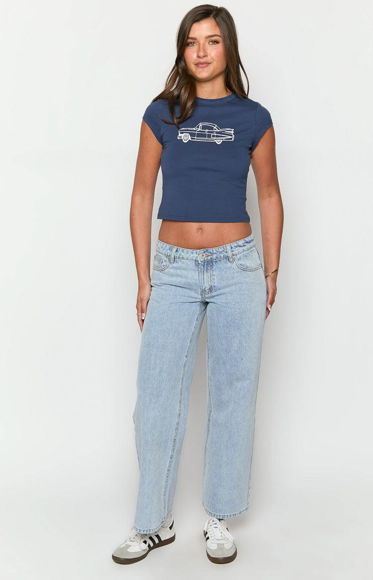 Clara Star Light Wash Denim Low Rise Jeans Girls Product Image