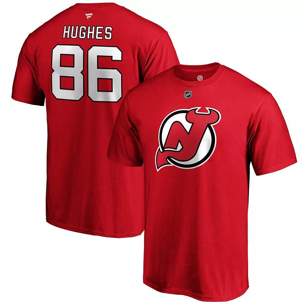 Men's Fanatics Branded Jack Hughes Red New Jersey Devils Authentic Stack Name & Number T-Shirt, Size: 5XL, Nhl Red Product Image