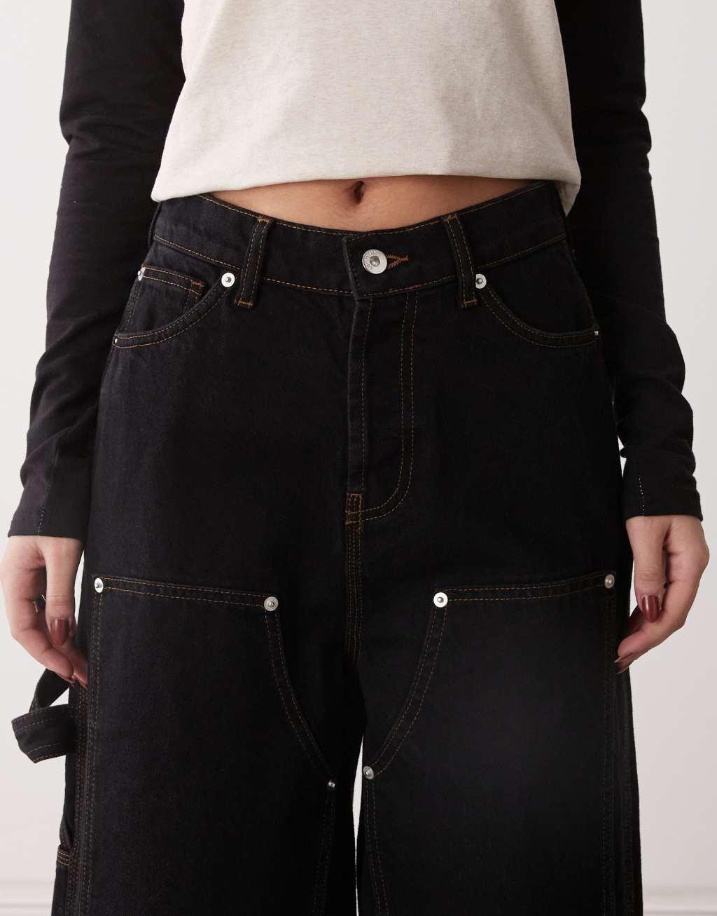 COLLUSION X002 baggy carpenter jeans in black rinse wash Product Image