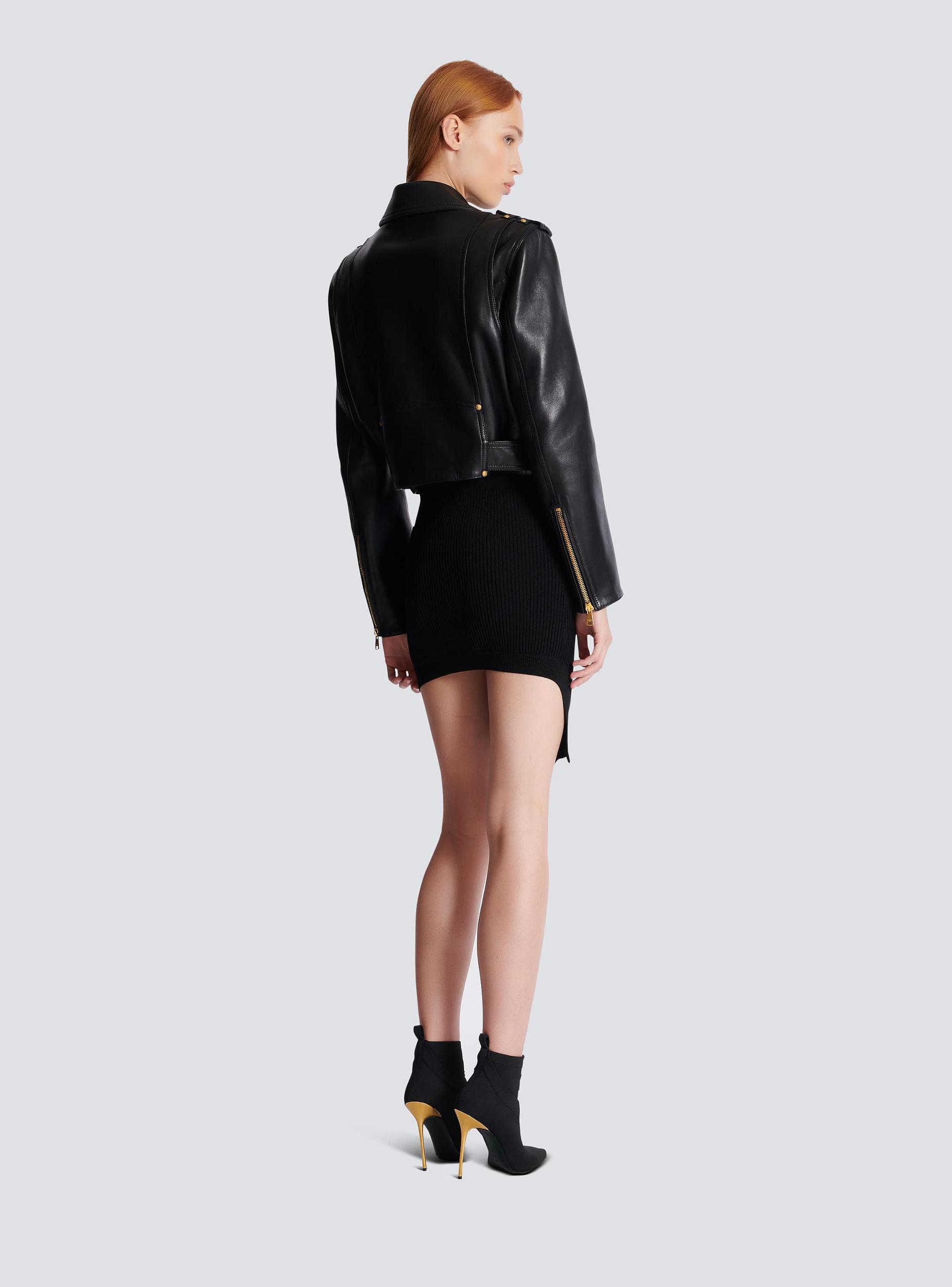 Zipped leather biker jacket Product Image