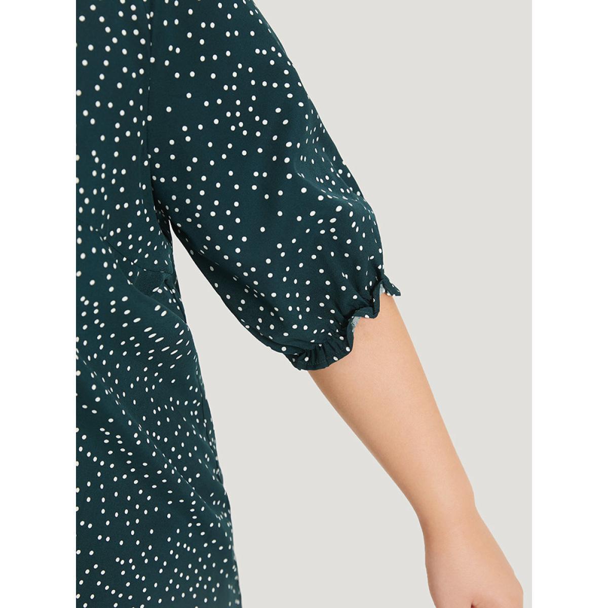 Plus Size DarkGreen Polka Dot Knot Neck Lantern Sleeve Blouse Women Office Half Sleeve Tie Neck Work Blouses BloomChic 26/4X Product Image