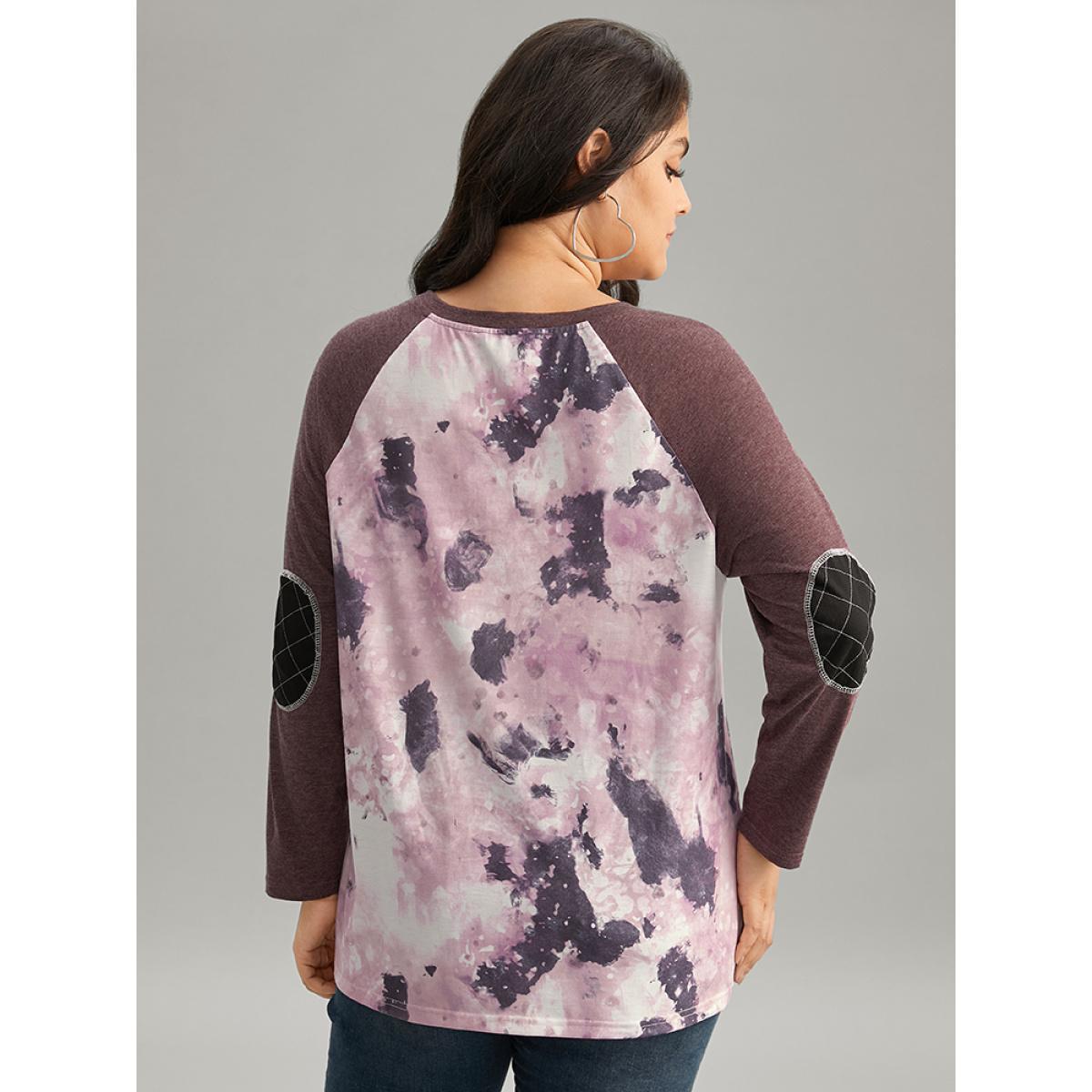 Plus Size Tie Dye Patchwork Contrast Raglan Sleeve T-shirt Multicolor Women Casual Contrast Tie Dye Round Neck Dailywear T-shirts BloomChic 22-24/3X Product Image