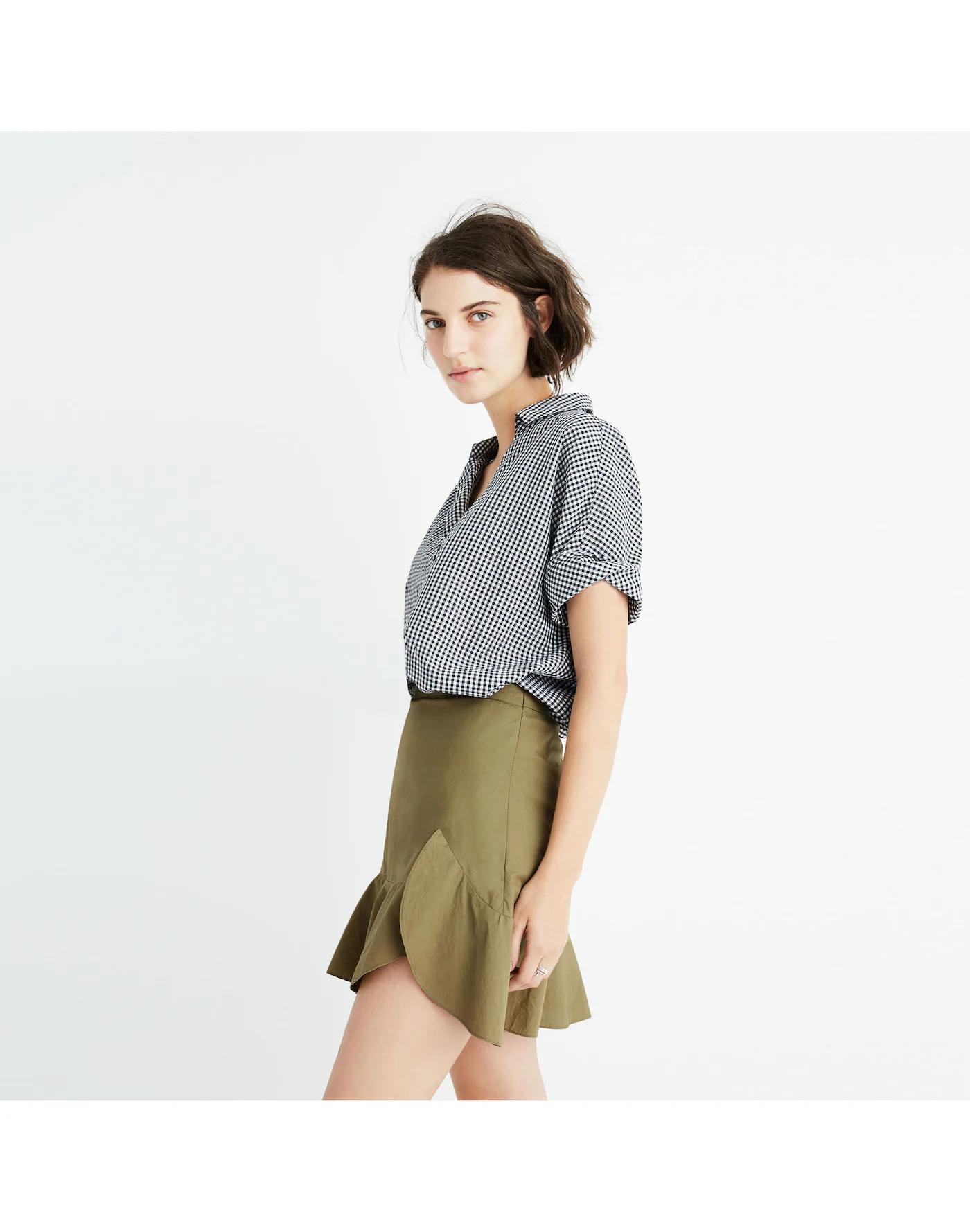 Ruffle-Wrap Mini Skirt in Expat Olive Product Image