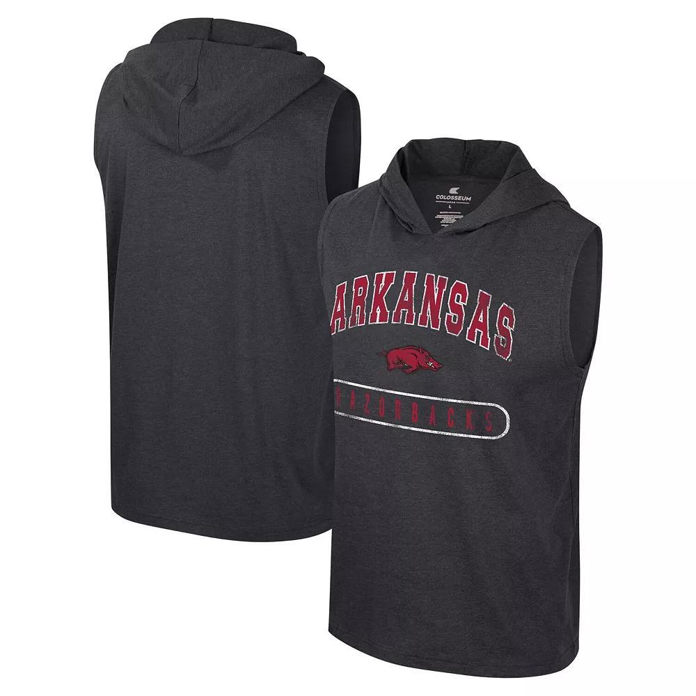 Mens Colosseum Heather Black Arkansas Razorbacks Varsity Sleeveless Hoodie Tank Top Product Image