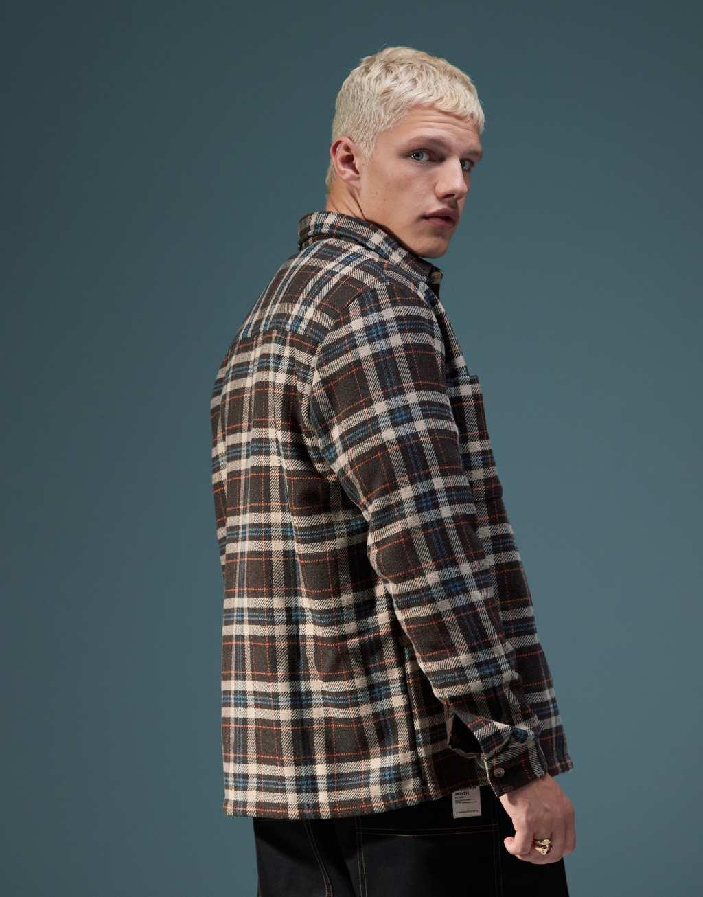 ASOS DESIGN wool look shirt in brown check Product Image