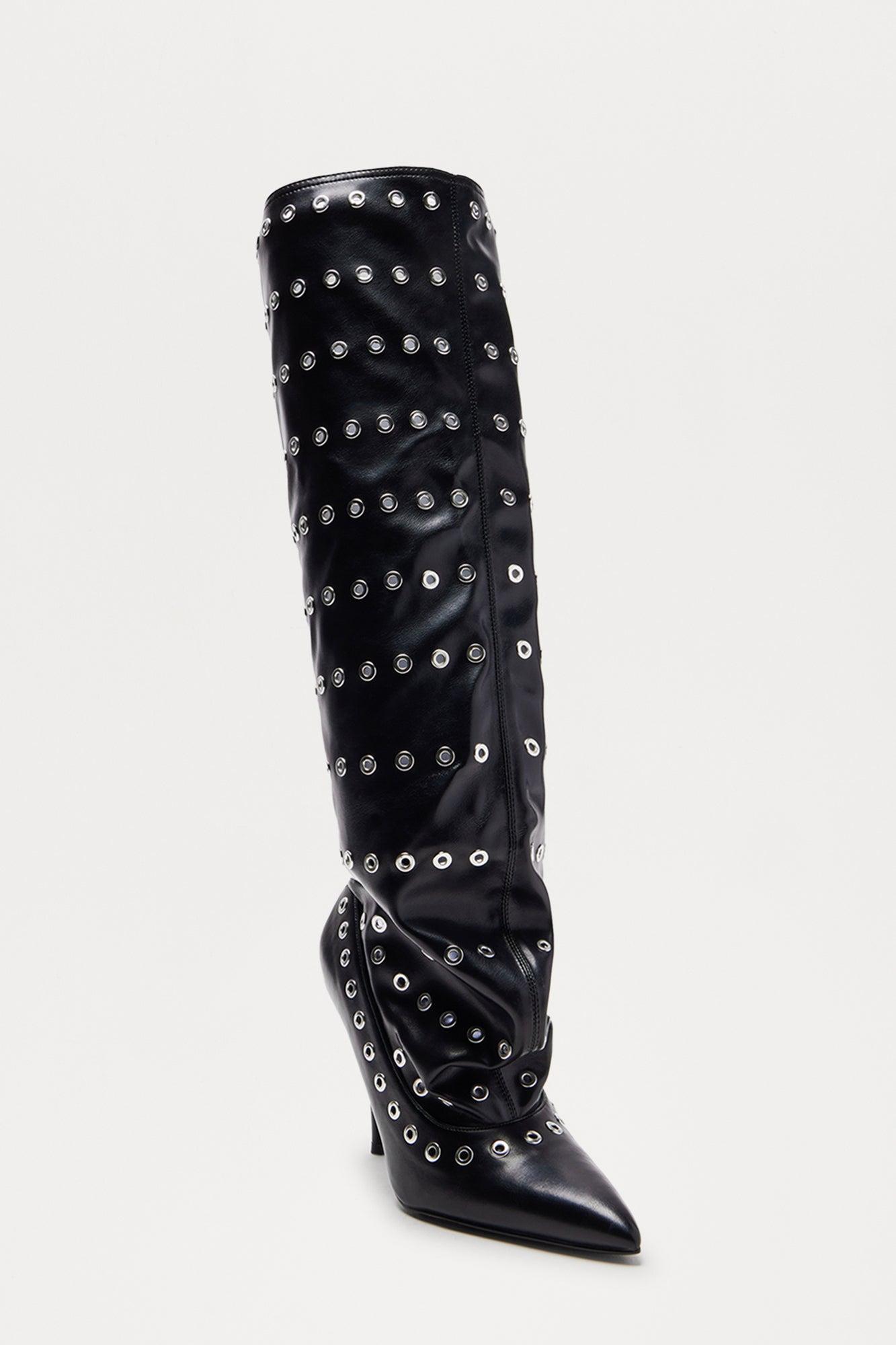 Justine Grommet Knee High Boots - Black Product Image
