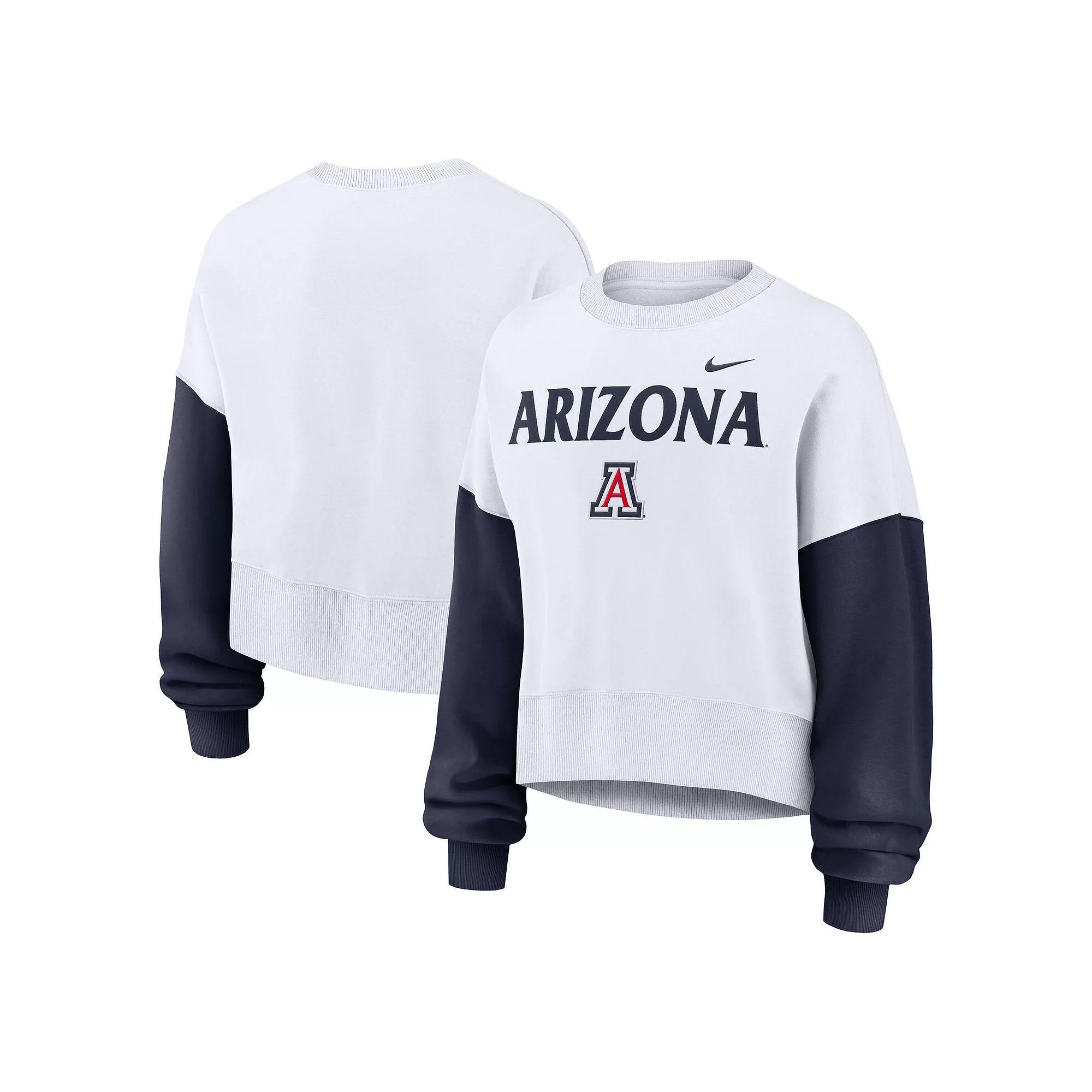 Women's Nike White Arizona Wildcats Color-Block Oversized Cropped Pullover Sweatshirt, Size: Large Product Image