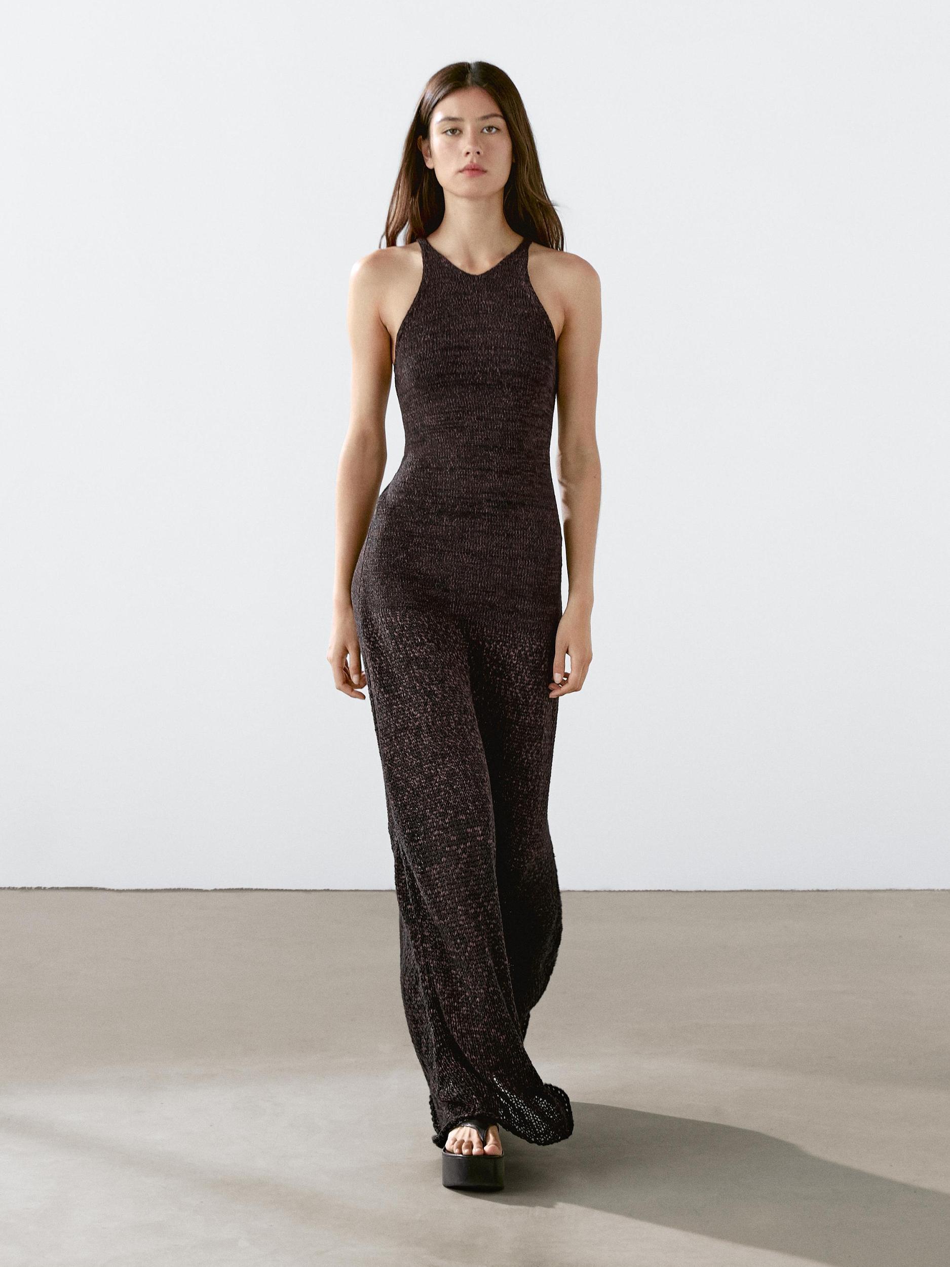 Long knit cotton blend dress Product Image