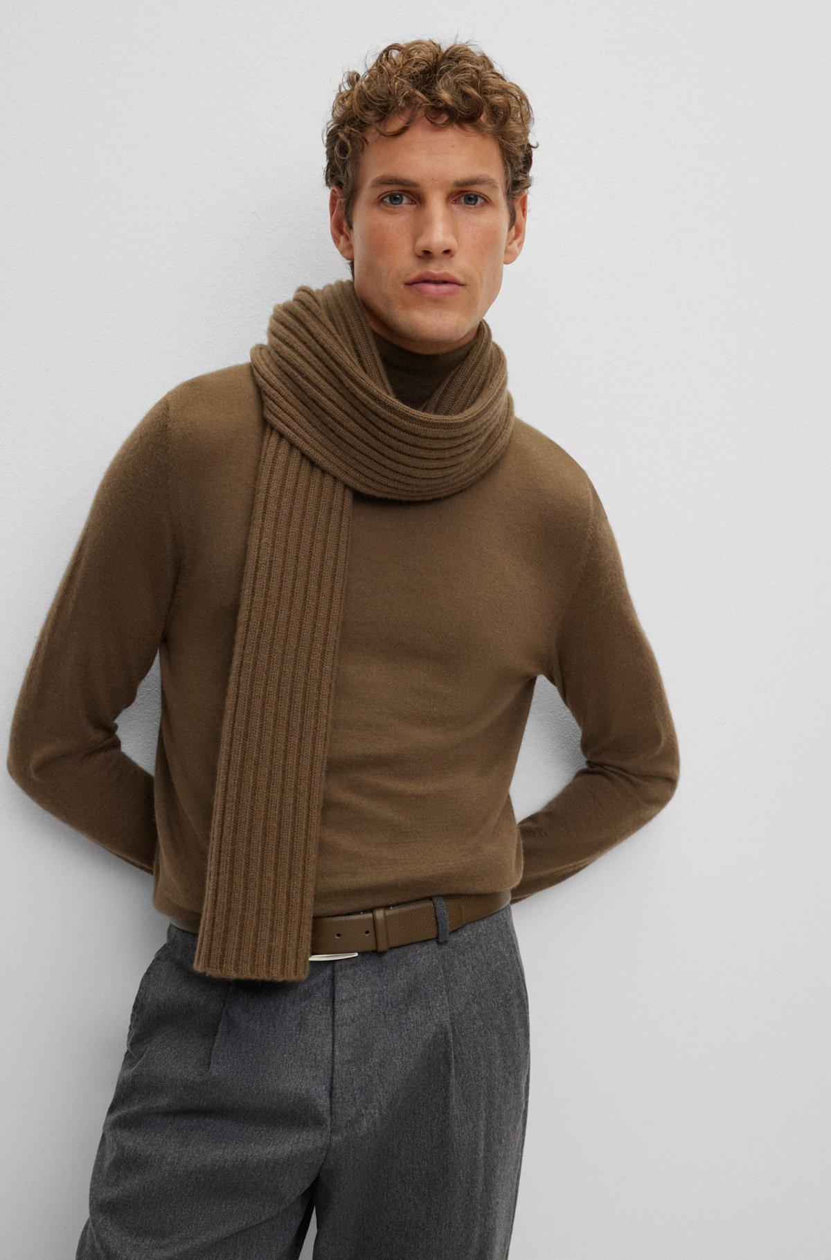 Rib-knit cashmere scarf with metal logo plaque Product Image