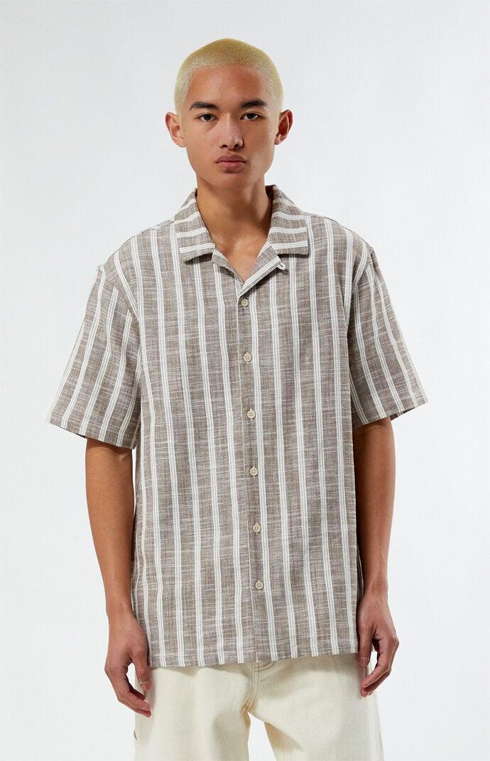 Mens Woven Stripe Camp Shirt - Product Image