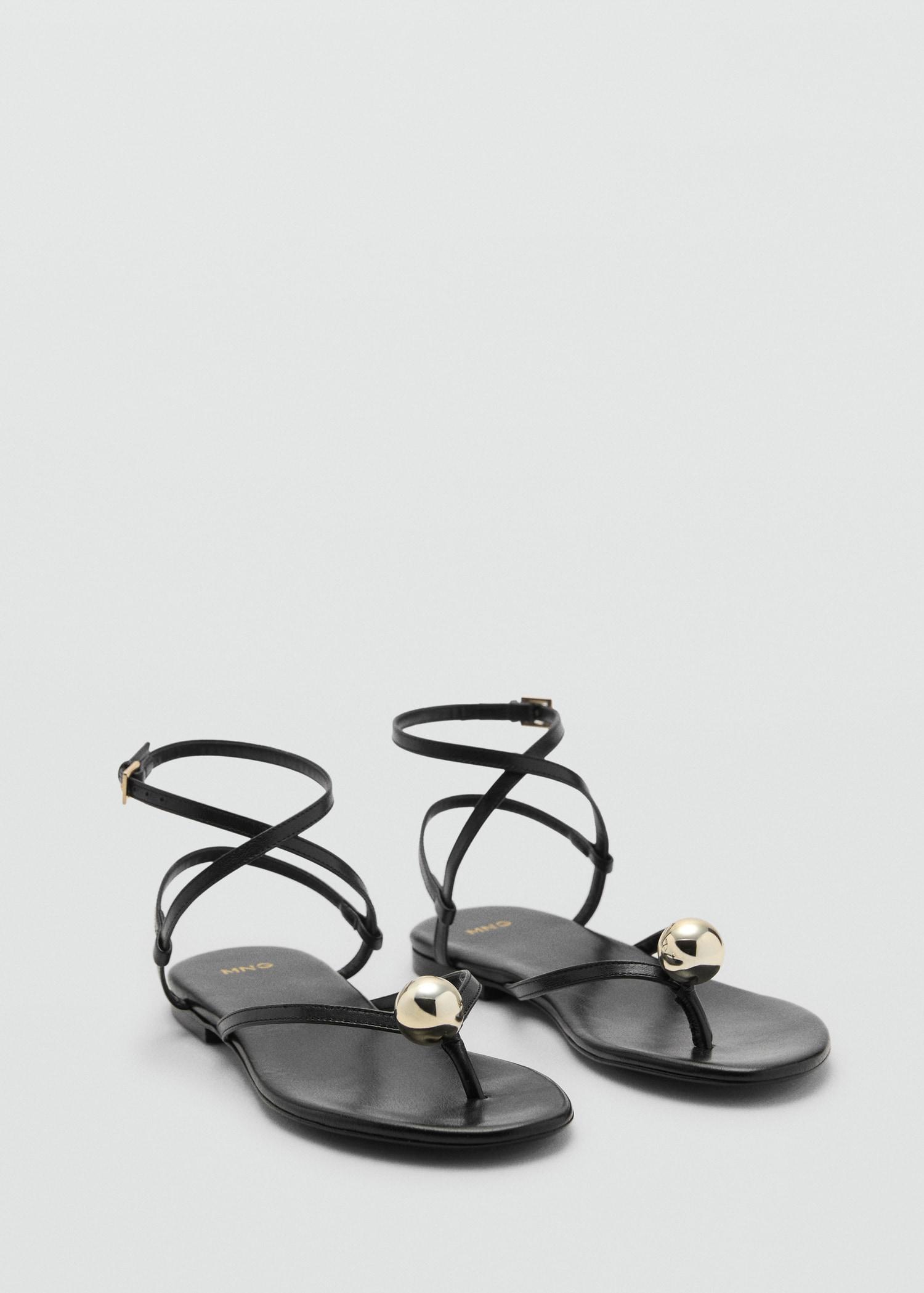 Leather strap sandals with metallic detail - Women | MANGO USA Product Image